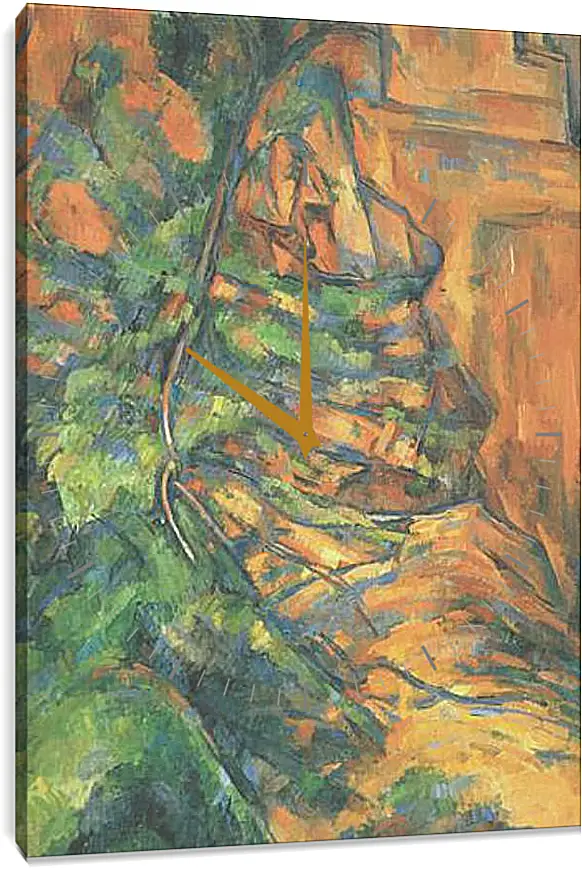 Часы картина - Rochers et Branches a Bibemus (vers). Поль Сезанн
