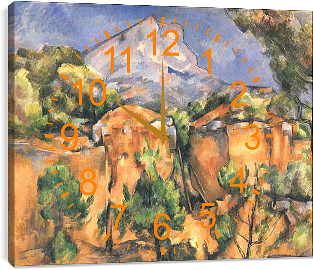 Часы картина - Montagne Sainte-Victoire vue des Carrieres de Bibemus (vers). Поль Сезанн