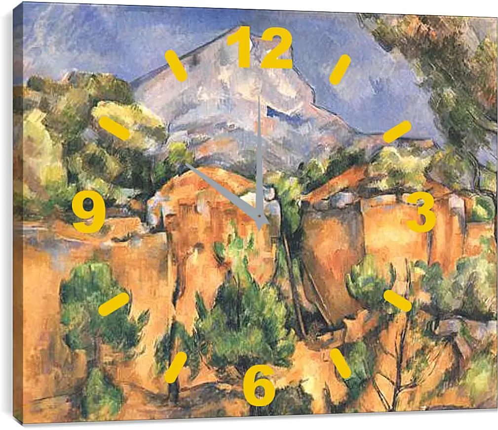 Часы картина - Montagne Sainte-Victoire vue des Carrieres de Bibemus (vers). Поль Сезанн