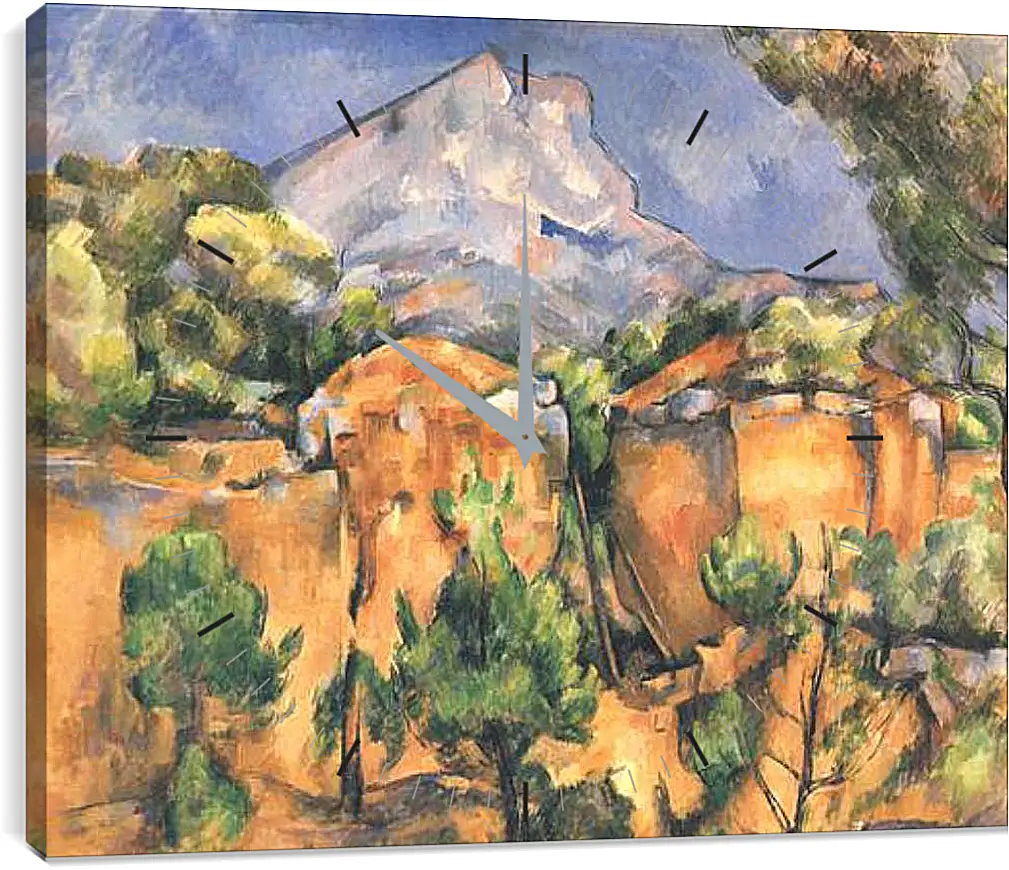 Часы картина - Montagne Sainte-Victoire vue des Carrieres de Bibemus (vers). Поль Сезанн