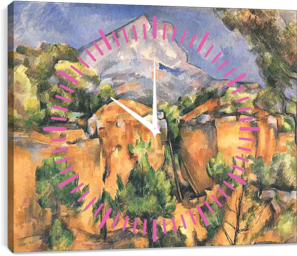 Часы картина - Montagne Sainte-Victoire vue des Carrieres de Bibemus (vers). Поль Сезанн