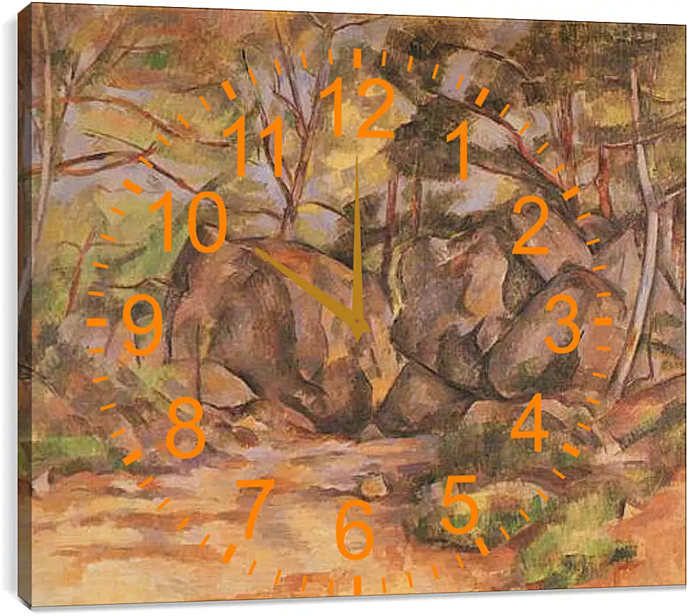 Часы картина - Paysage forestier aux rochers (vers). Поль Сезанн