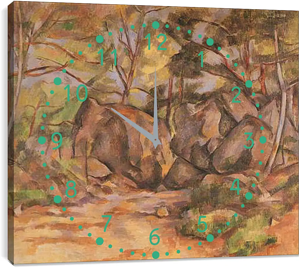 Часы картина - Paysage forestier aux rochers (vers). Поль Сезанн
