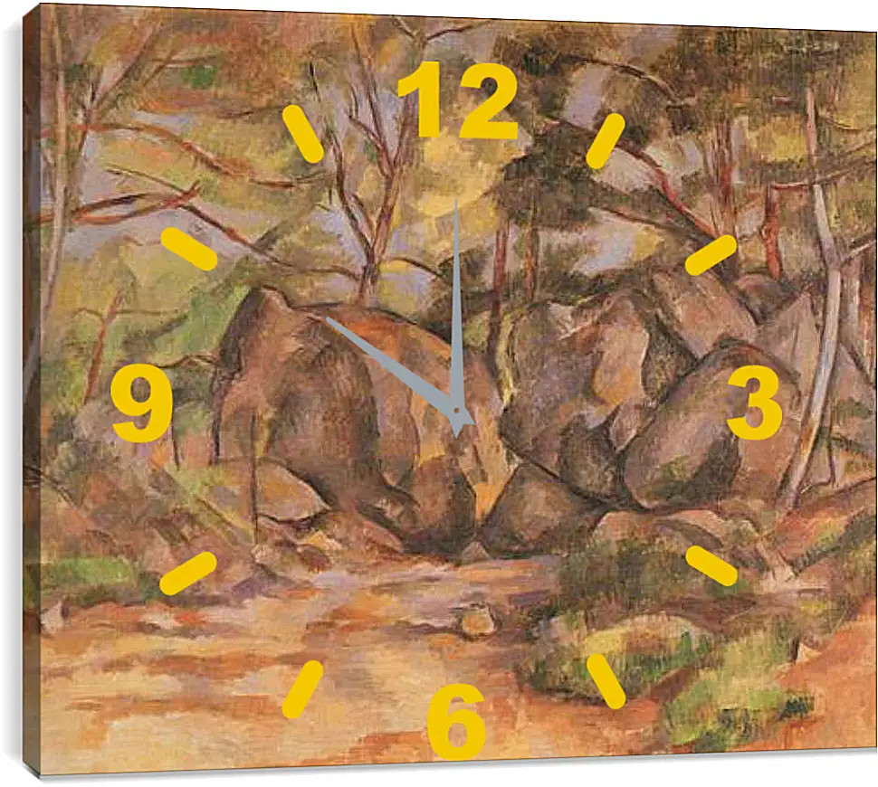 Часы картина - Paysage forestier aux rochers (vers). Поль Сезанн