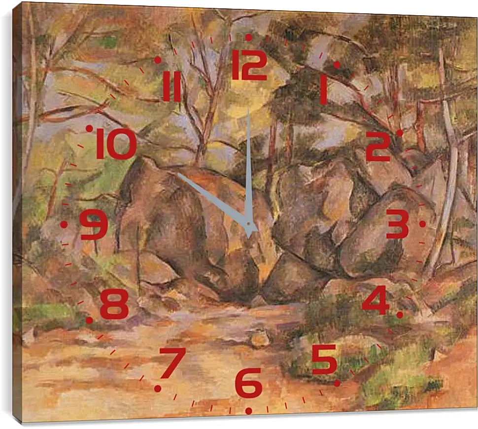 Часы картина - Paysage forestier aux rochers (vers). Поль Сезанн