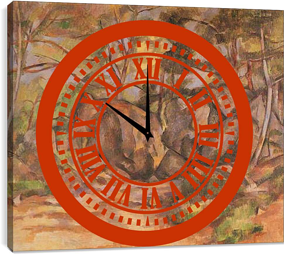 Часы картина - Paysage forestier aux rochers (vers). Поль Сезанн