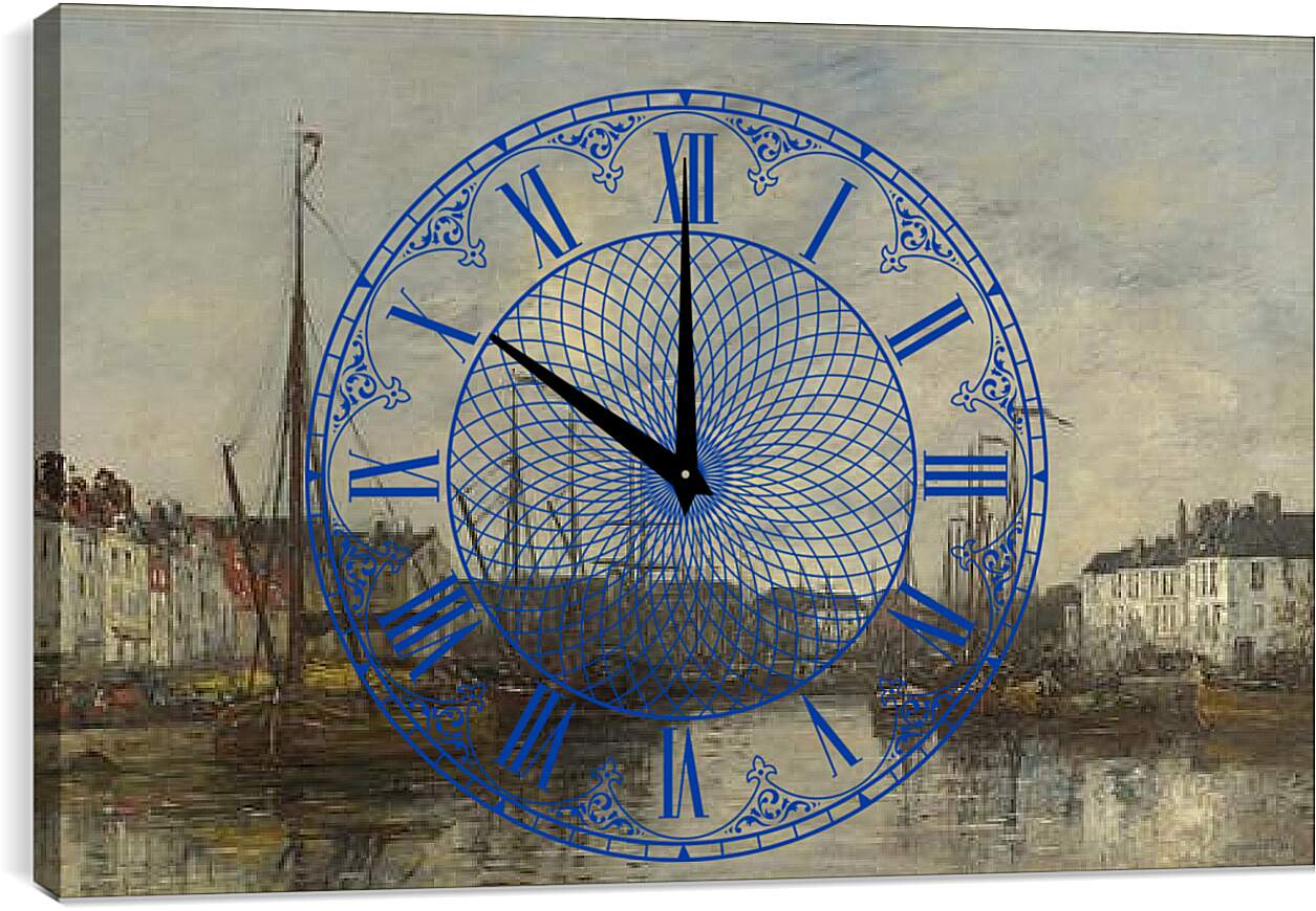 Часы картина - Brussels Harbour. Эжен Буден