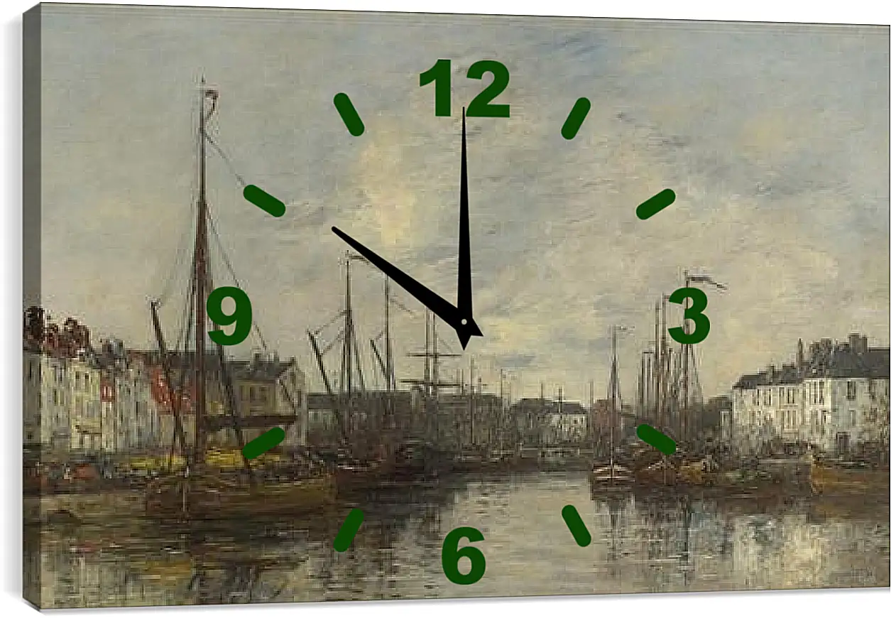 Часы картина - Brussels Harbour. Эжен Буден