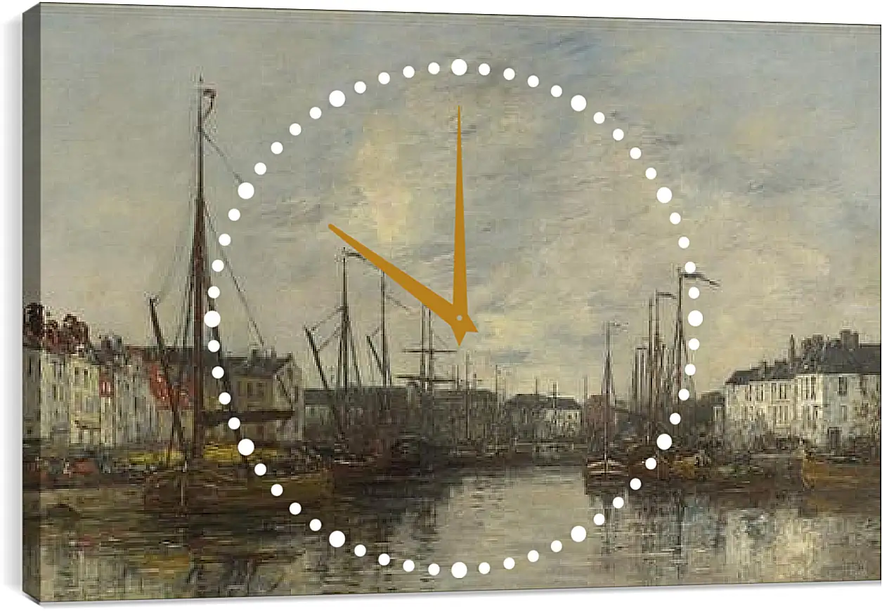 Часы картина - Brussels Harbour. Эжен Буден
