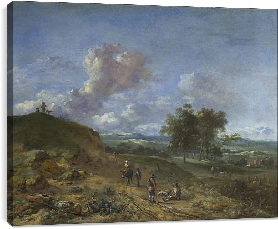 Постер и плакат - A Landscape with a High Dune and Peasants on a Road. Ян Вейнантс