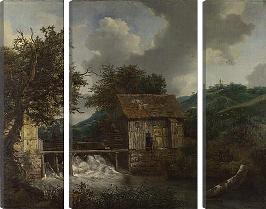 Модульная картина - Two Watermills and an Open Sluice at Singraven. Якоб ван Рейсдал