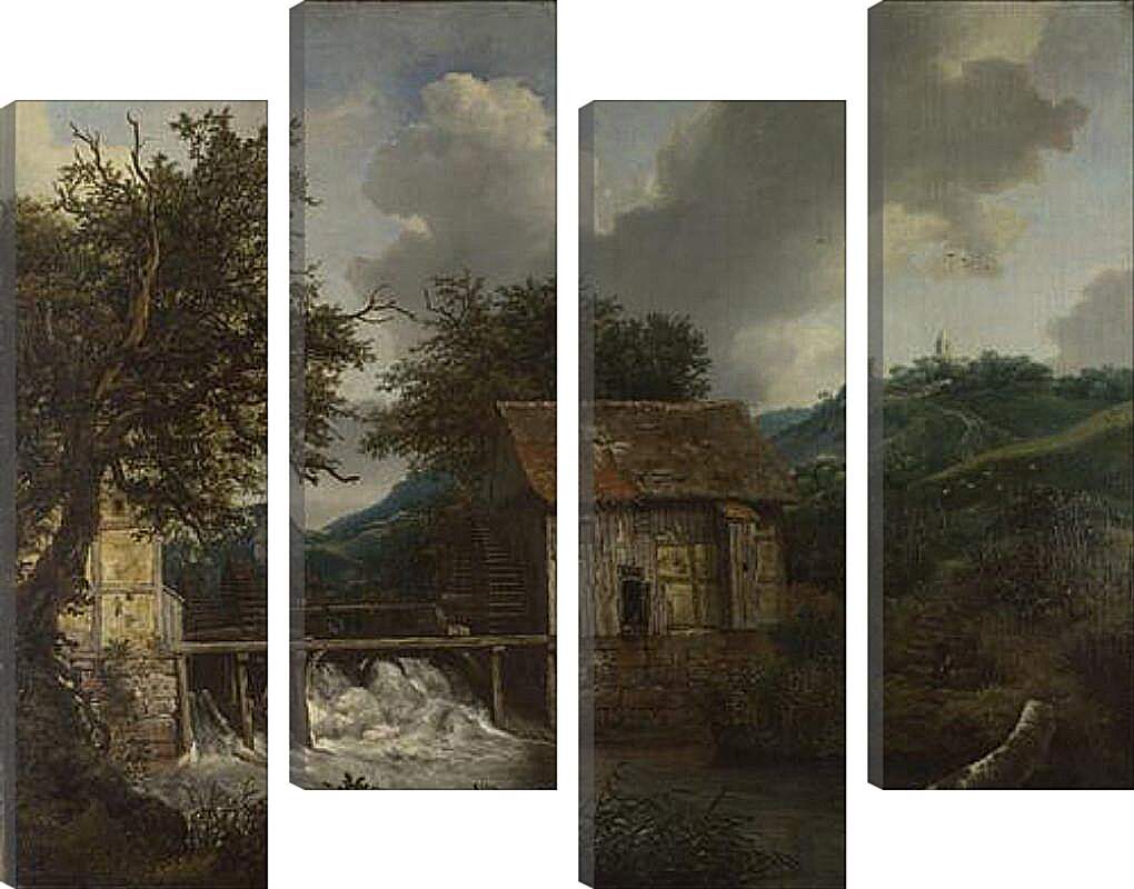 Модульная картина - Two Watermills and an Open Sluice at Singraven. Якоб ван Рейсдал