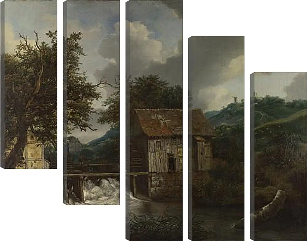 Модульная картина - Two Watermills and an Open Sluice at Singraven. Якоб ван Рейсдал
