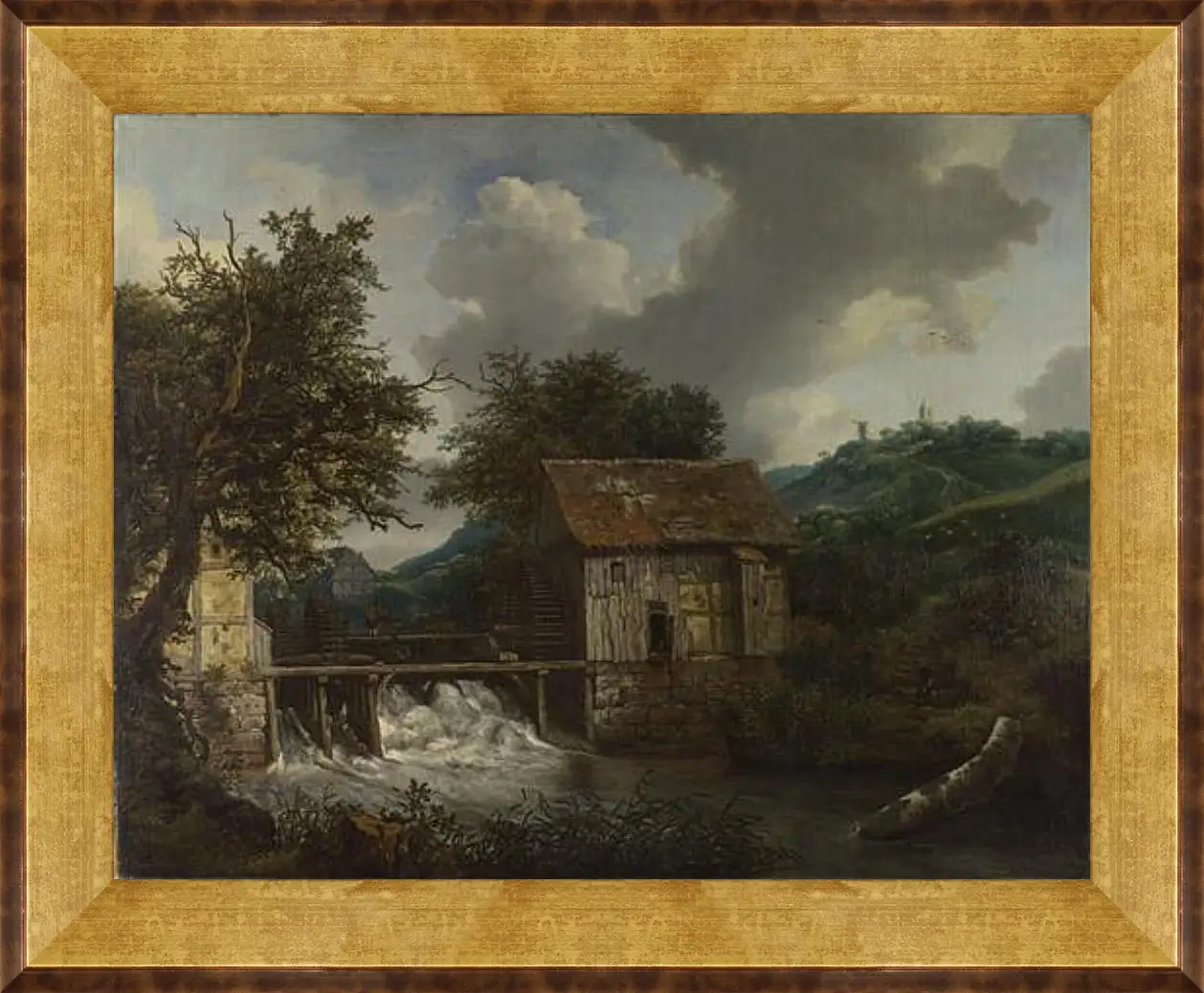 Картина в раме - Two Watermills and an Open Sluice at Singraven. Якоб ван Рейсдал