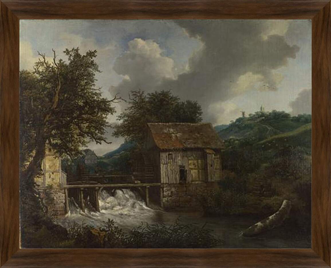 Картина в раме - Two Watermills and an Open Sluice at Singraven. Якоб ван Рейсдал