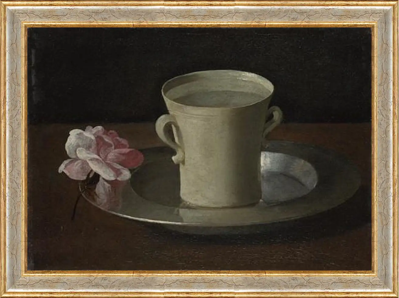 Картина в раме - A Cup of Water and a Rose. Чашка воды и роза. Франсиско де Сурбаран