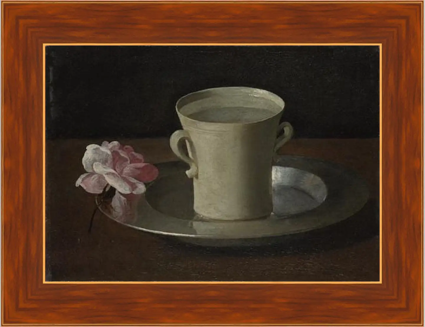Картина в раме - A Cup of Water and a Rose. Чашка воды и роза. Франсиско де Сурбаран