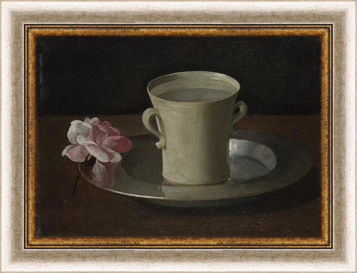 Картина в раме - A Cup of Water and a Rose. Чашка воды и роза. Франсиско де Сурбаран