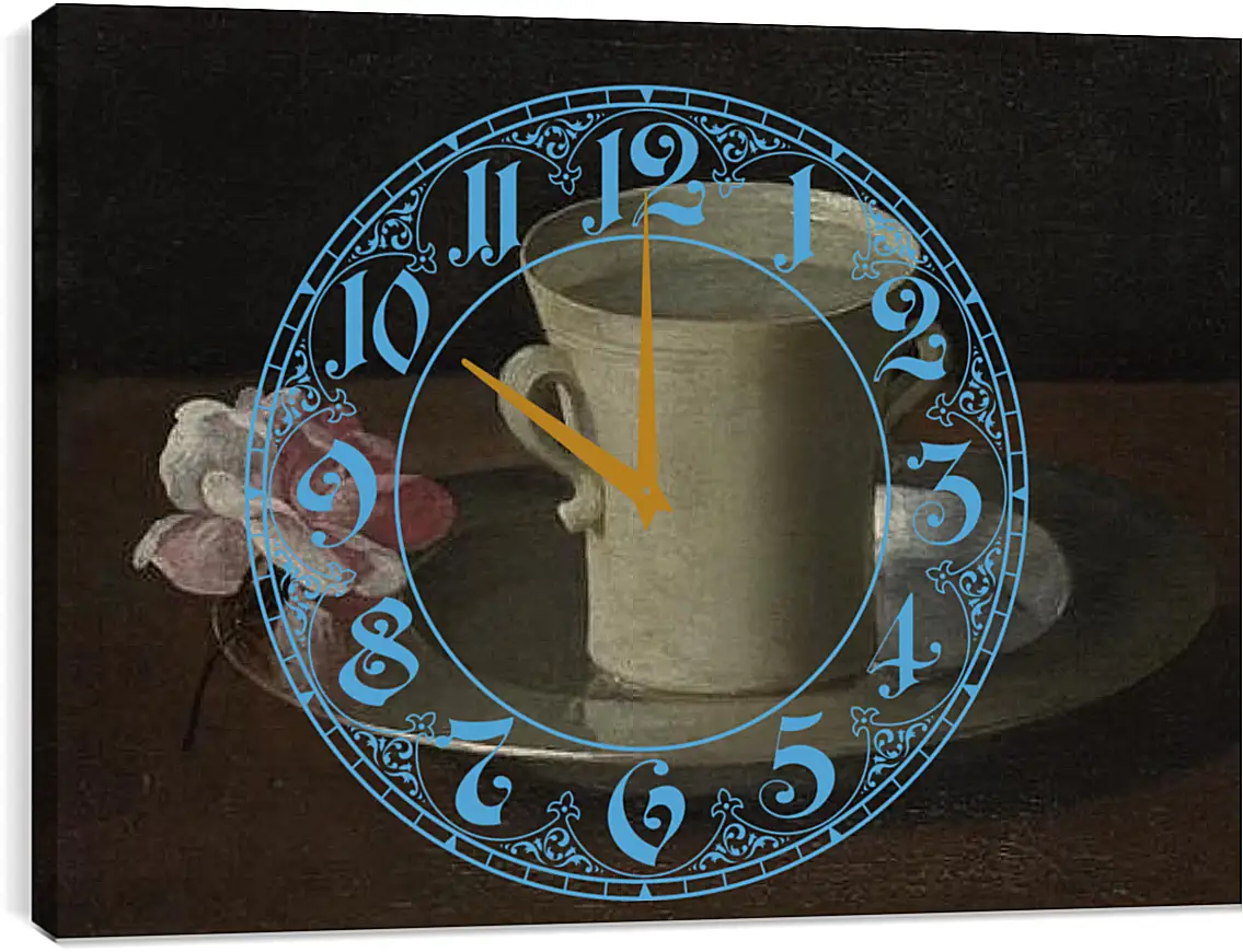 Часы картина - A Cup of Water and a Rose. Чашка воды и роза. Франсиско де Сурбаран