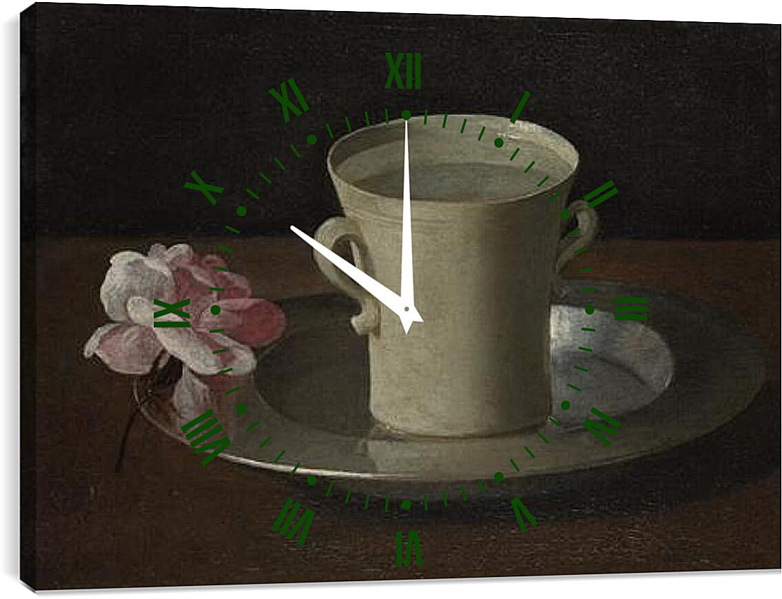 Часы картина - A Cup of Water and a Rose. Чашка воды и роза. Франсиско де Сурбаран