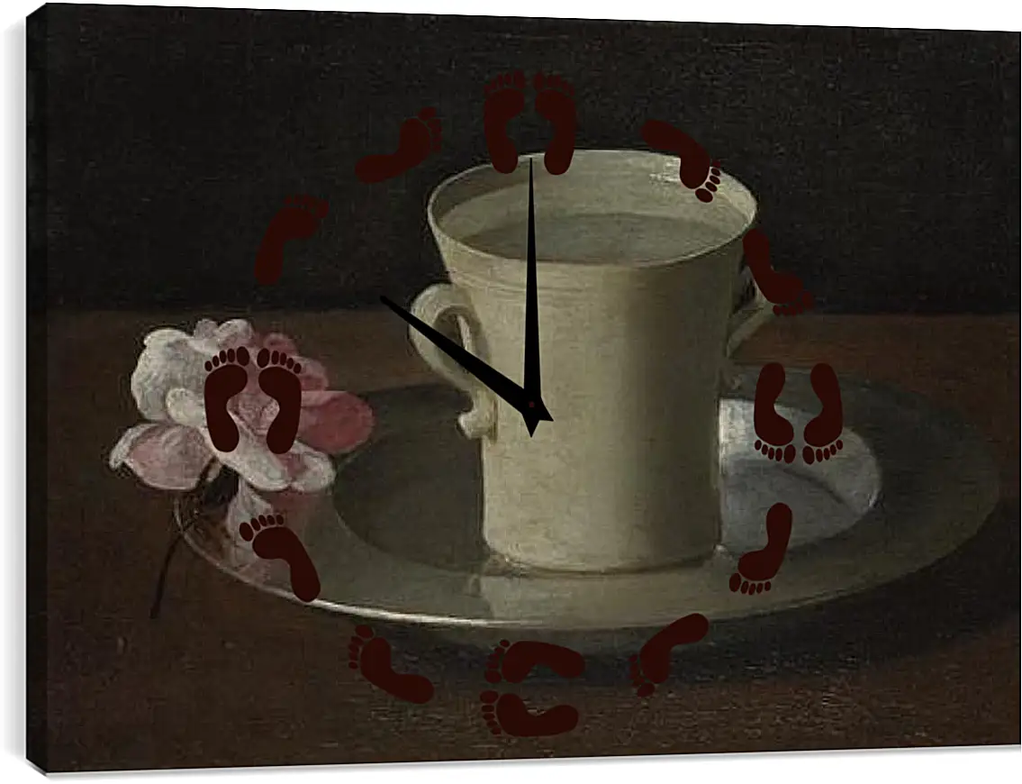 Часы картина - A Cup of Water and a Rose. Чашка воды и роза. Франсиско де Сурбаран