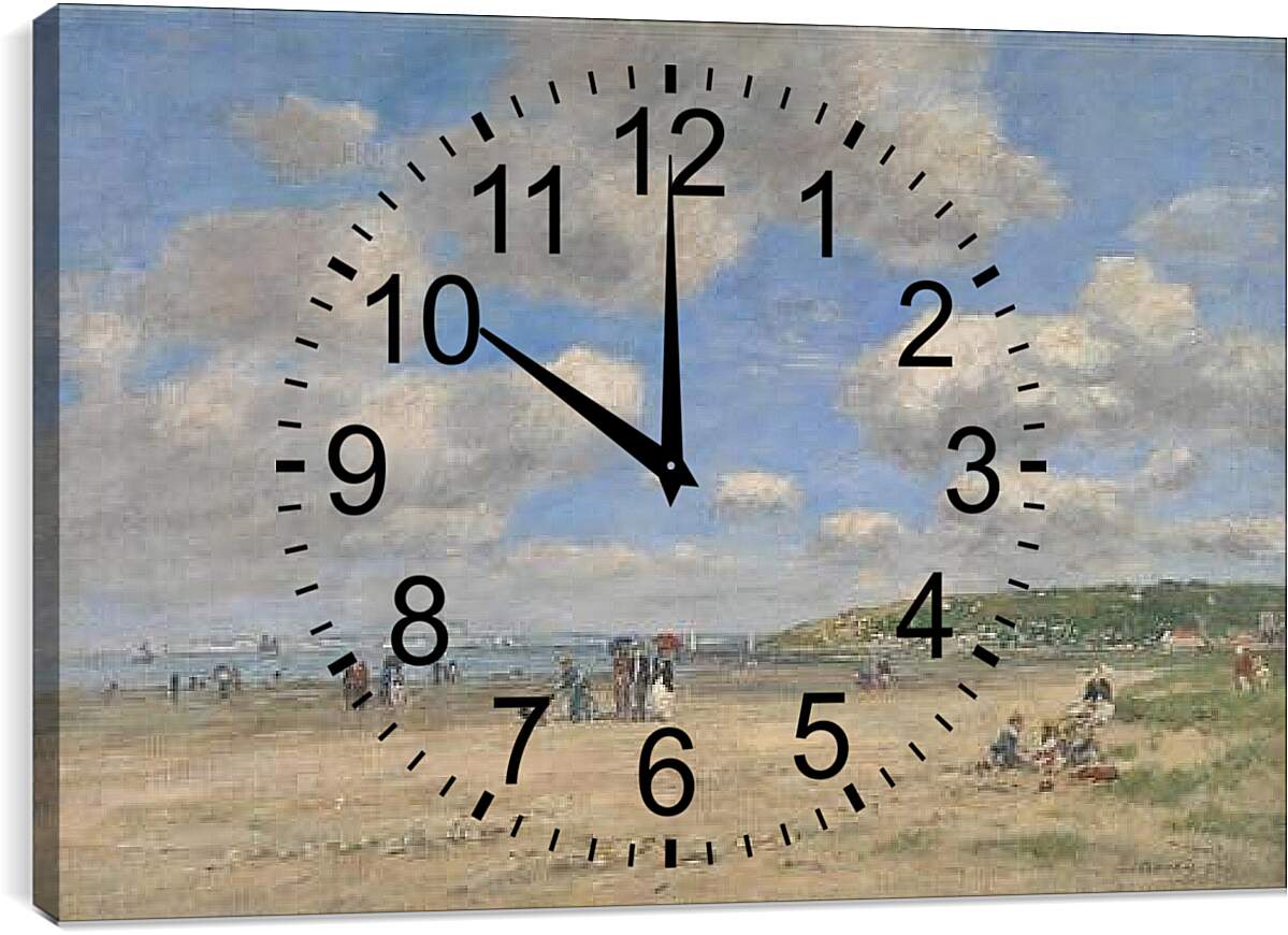 Часы картина - The Beach at Tourgeville-les-Sablons. Эжен Буден