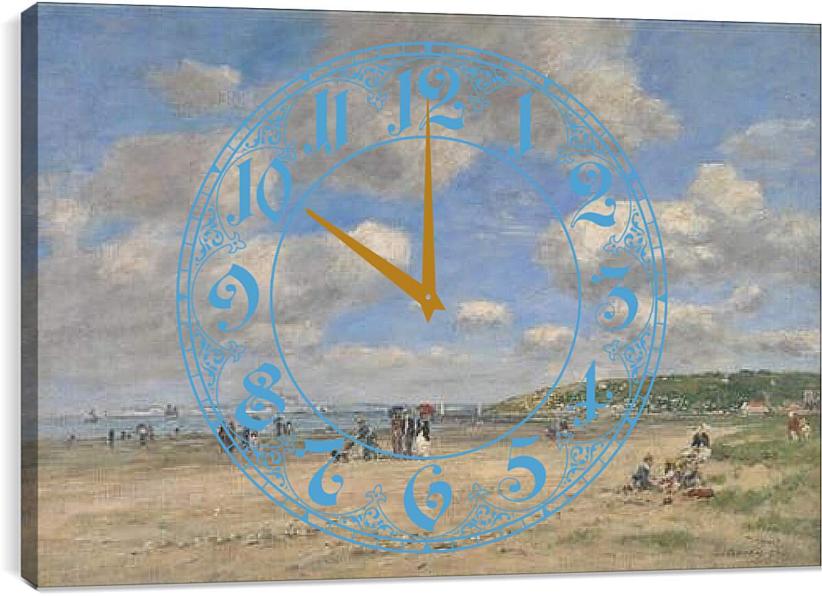 Часы картина - The Beach at Tourgeville-les-Sablons. Эжен Буден