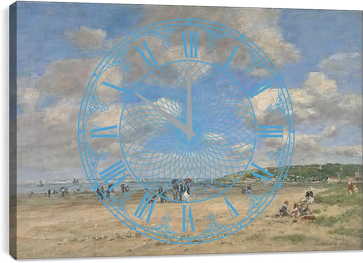 Часы картина - The Beach at Tourgeville-les-Sablons. Эжен Буден