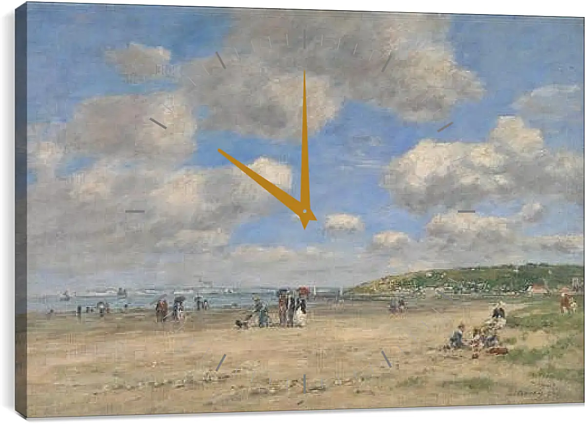 Часы картина - The Beach at Tourgeville-les-Sablons. Эжен Буден