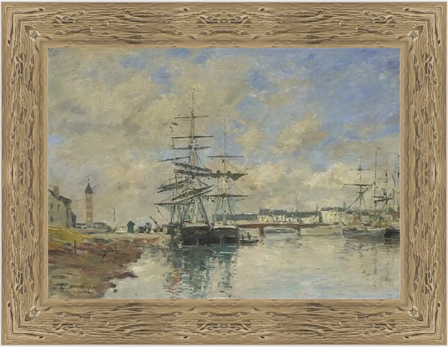 Картина в раме - Deauville Harbour. Эжен Буден