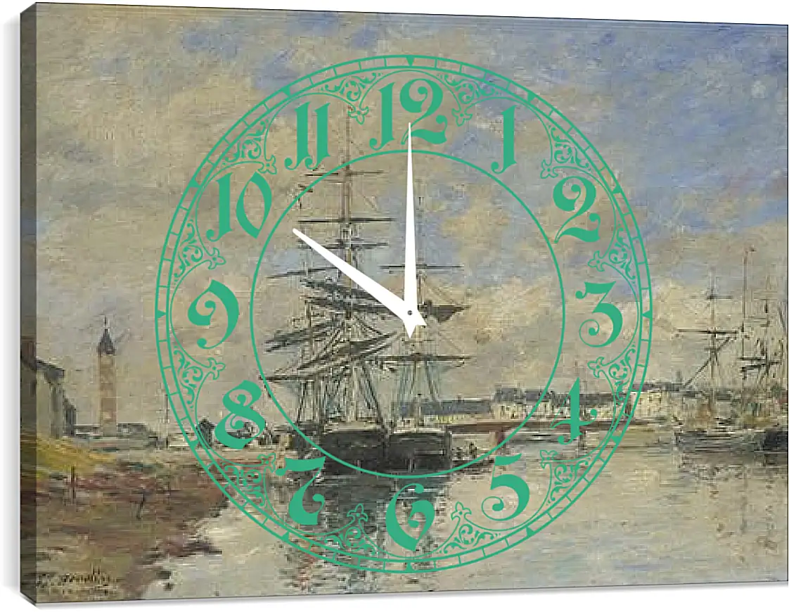 Часы картина - Deauville Harbour. Эжен Буден
