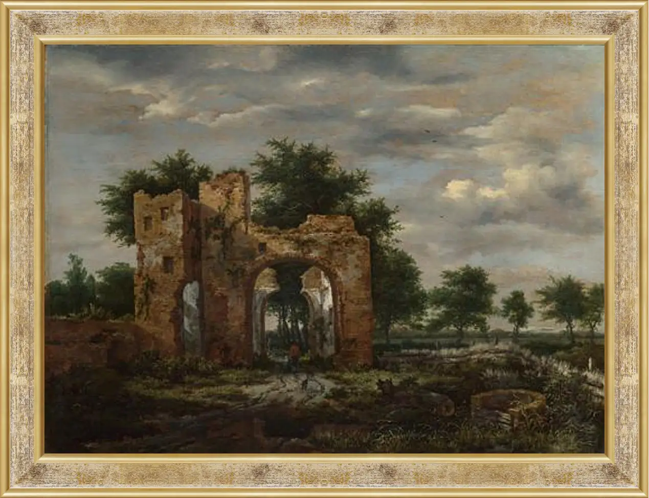 Картина в раме - A Ruined Castle Gateway. Якоб ван Рейсдал