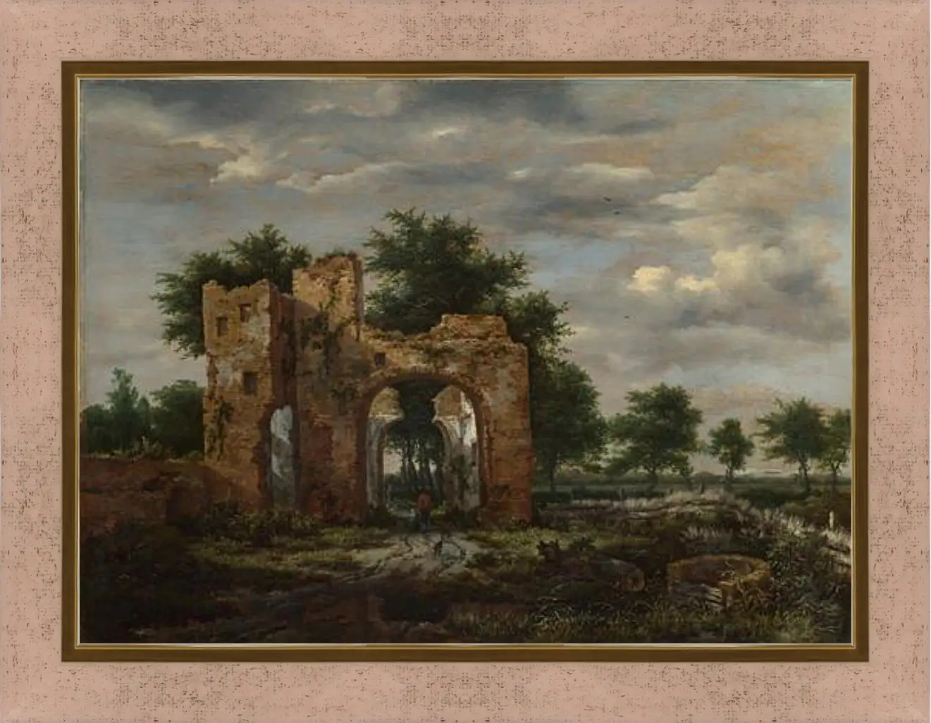 Картина в раме - A Ruined Castle Gateway. Якоб ван Рейсдал