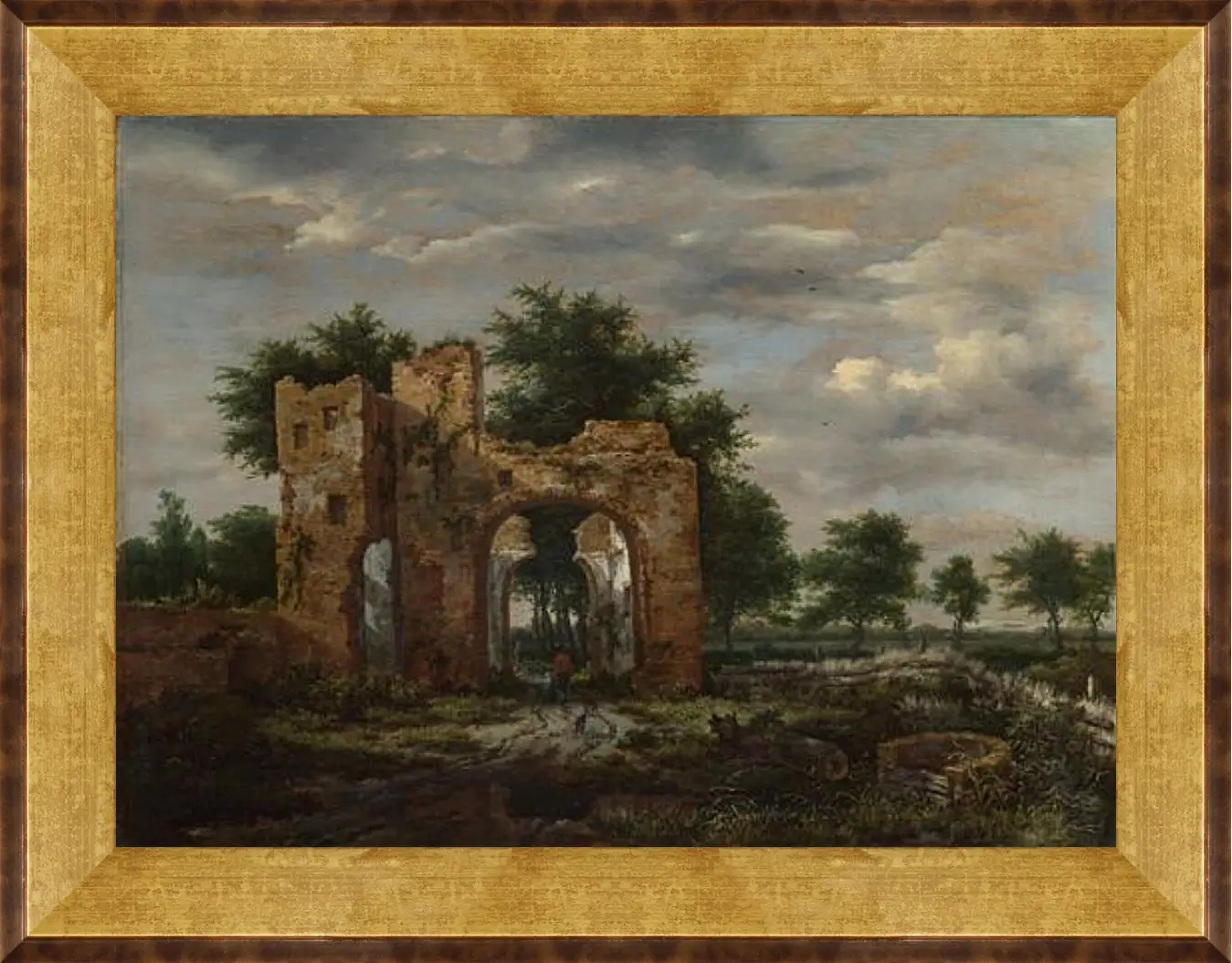 Картина в раме - A Ruined Castle Gateway. Якоб ван Рейсдал