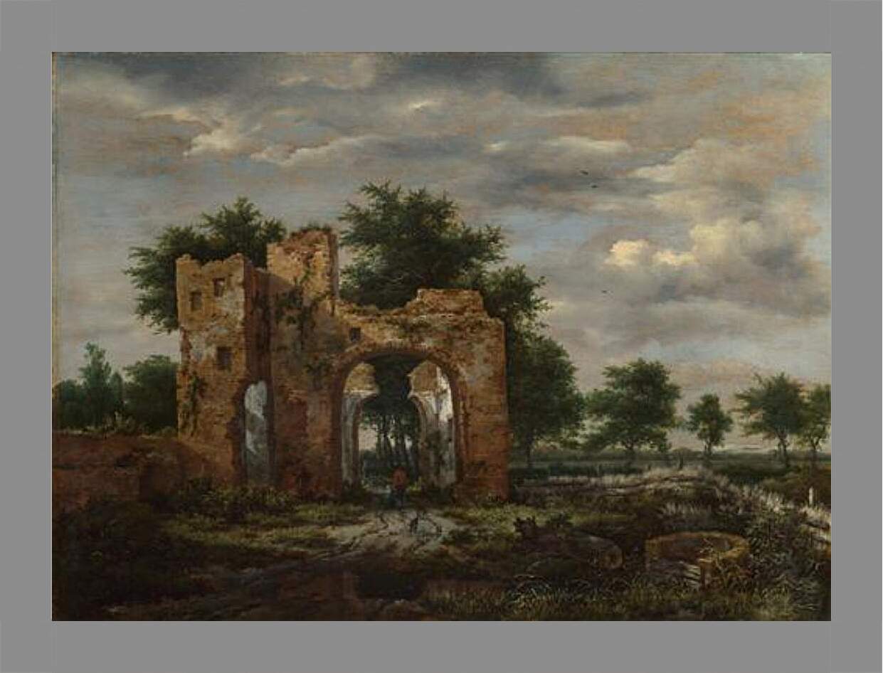 Картина в раме - A Ruined Castle Gateway. Якоб ван Рейсдал