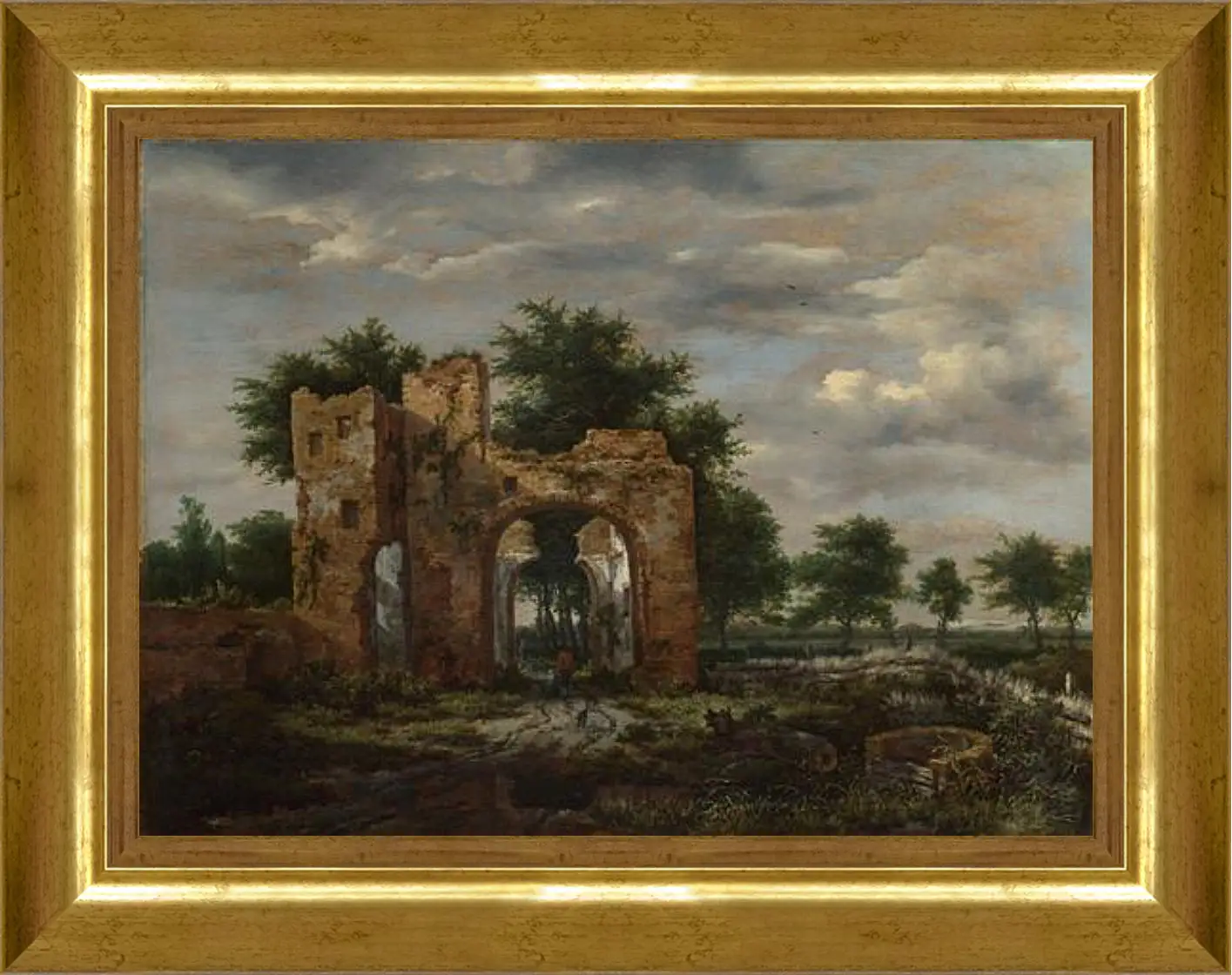 Картина в раме - A Ruined Castle Gateway. Якоб ван Рейсдал