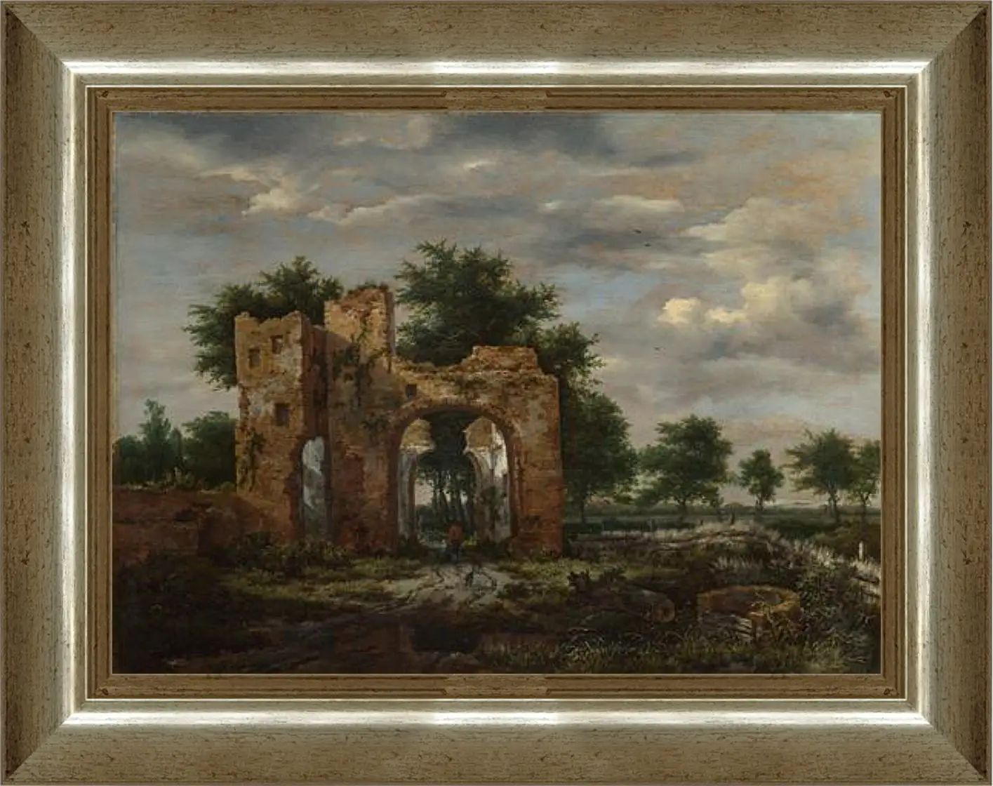 Картина в раме - A Ruined Castle Gateway. Якоб ван Рейсдал