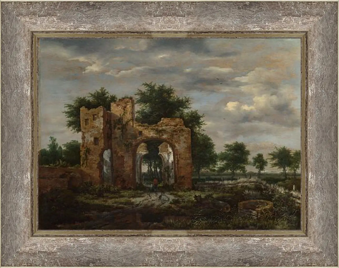 Картина в раме - A Ruined Castle Gateway. Якоб ван Рейсдал