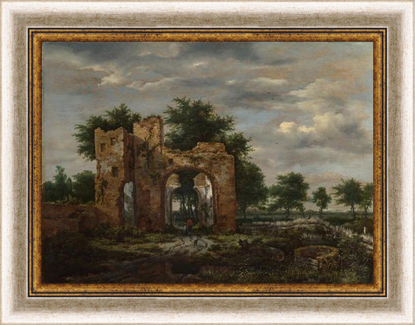 Картина в раме - A Ruined Castle Gateway. Якоб ван Рейсдал