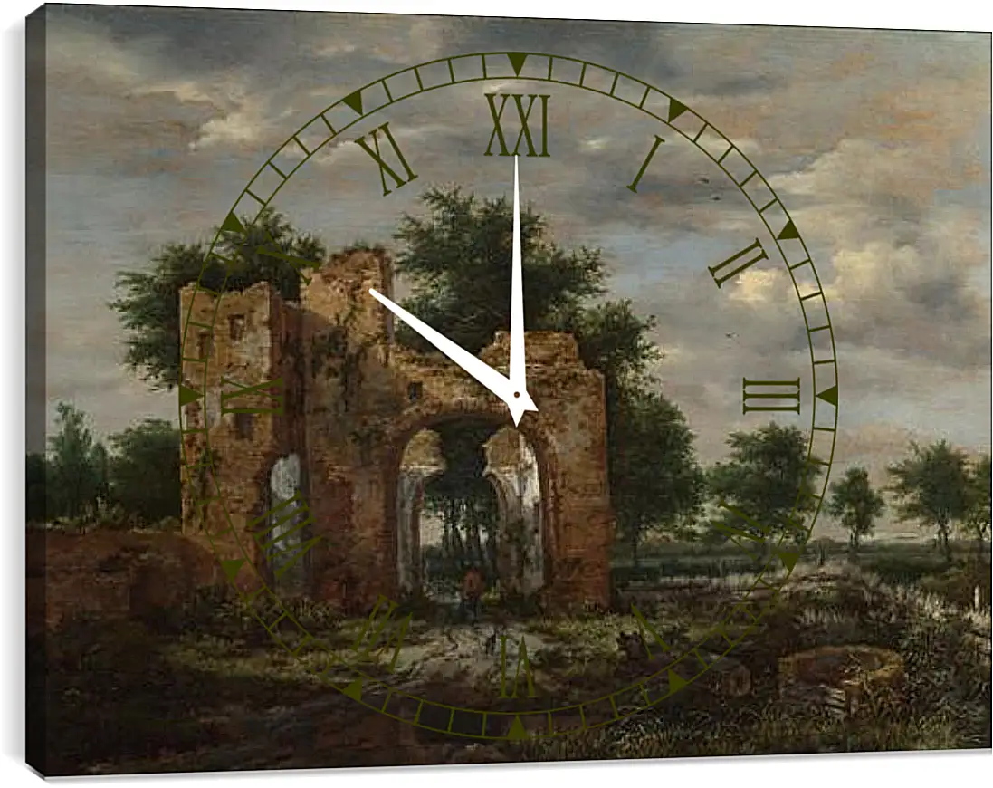 Часы картина - A Ruined Castle Gateway. Якоб ван Рейсдал