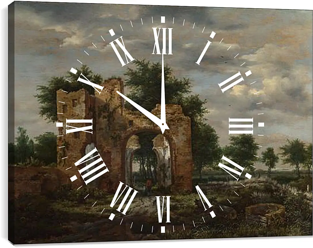 Часы картина - A Ruined Castle Gateway. Якоб ван Рейсдал