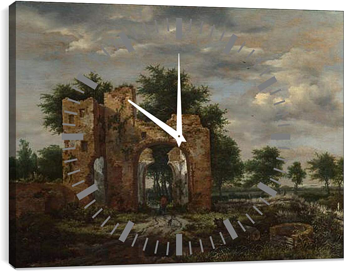 Часы картина - A Ruined Castle Gateway. Якоб ван Рейсдал