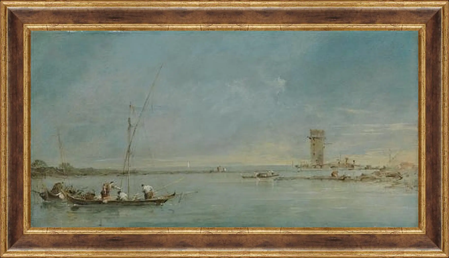 Картина в раме - View of the Venetian Lagoon with the Tower of Malghera. Франческо Гварди