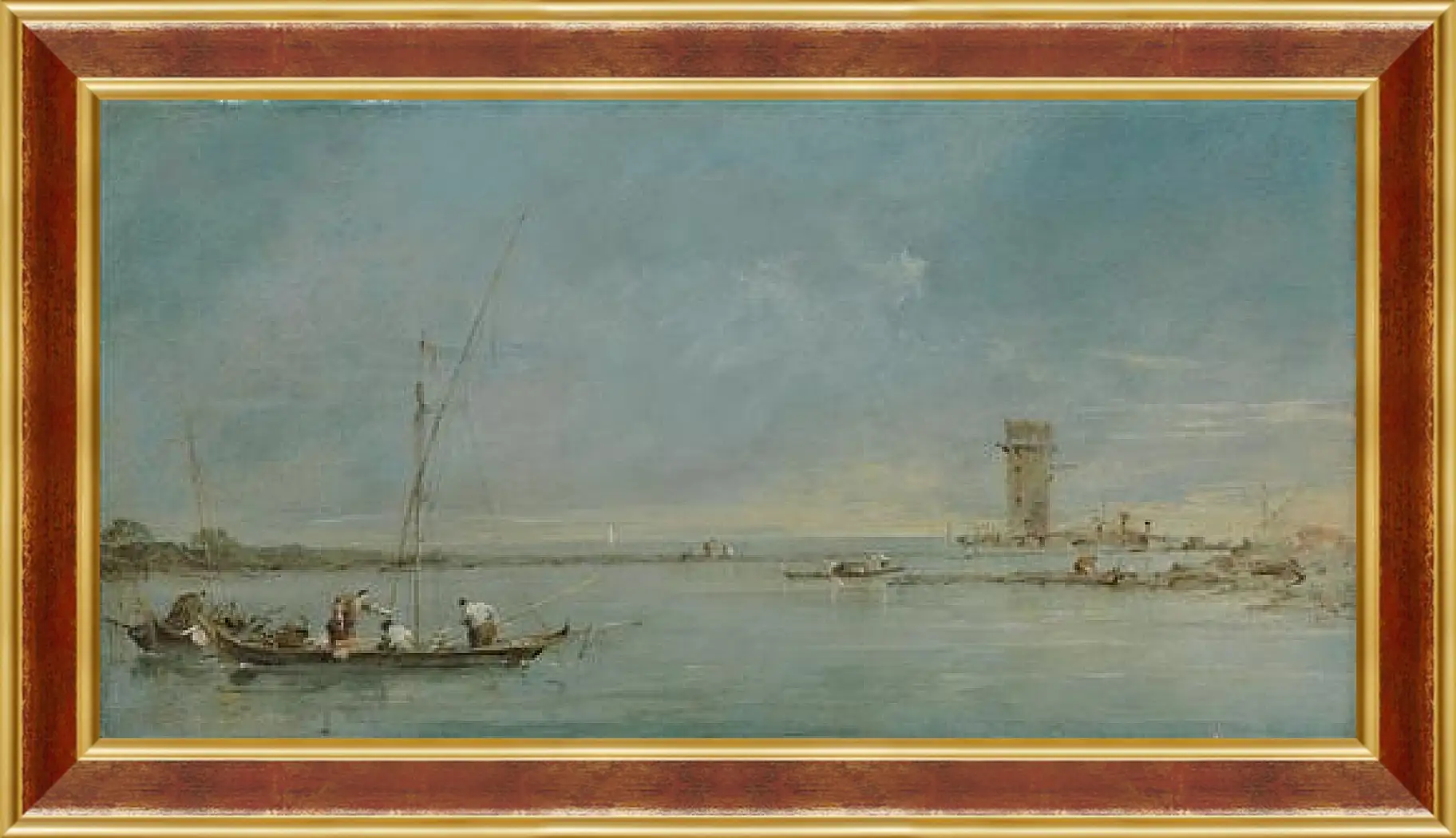 Картина в раме - View of the Venetian Lagoon with the Tower of Malghera. Франческо Гварди