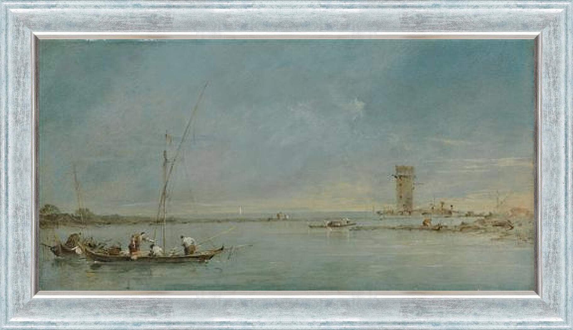 Картина в раме - View of the Venetian Lagoon with the Tower of Malghera. Франческо Гварди