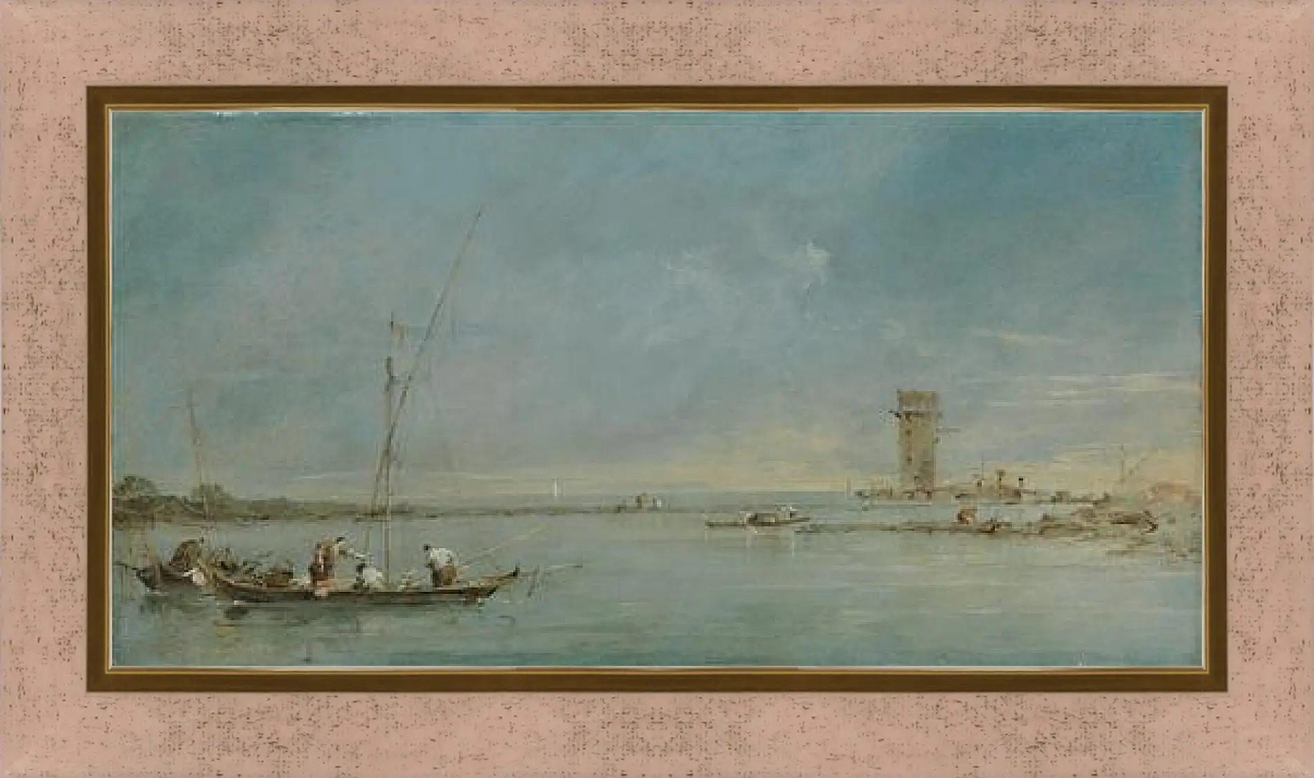 Картина в раме - View of the Venetian Lagoon with the Tower of Malghera. Франческо Гварди