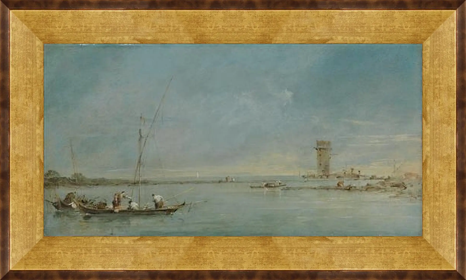 Картина в раме - View of the Venetian Lagoon with the Tower of Malghera. Франческо Гварди