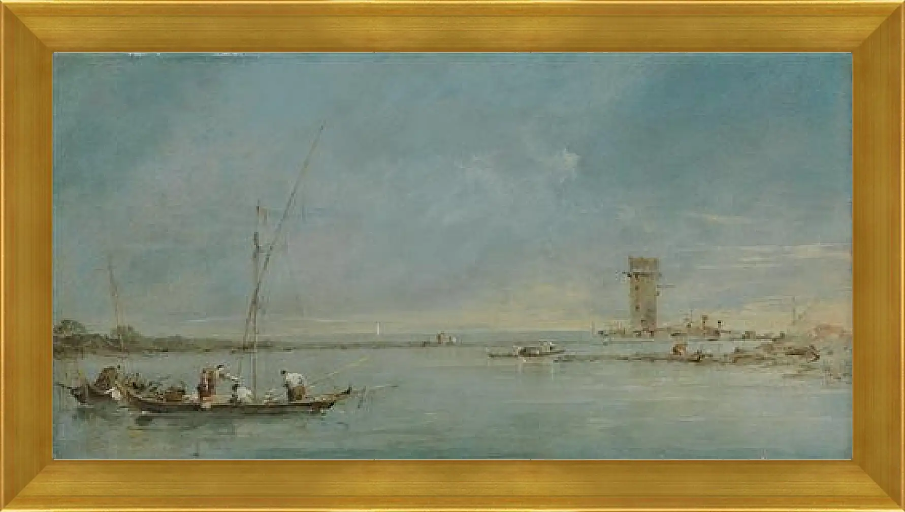 Картина в раме - View of the Venetian Lagoon with the Tower of Malghera. Франческо Гварди