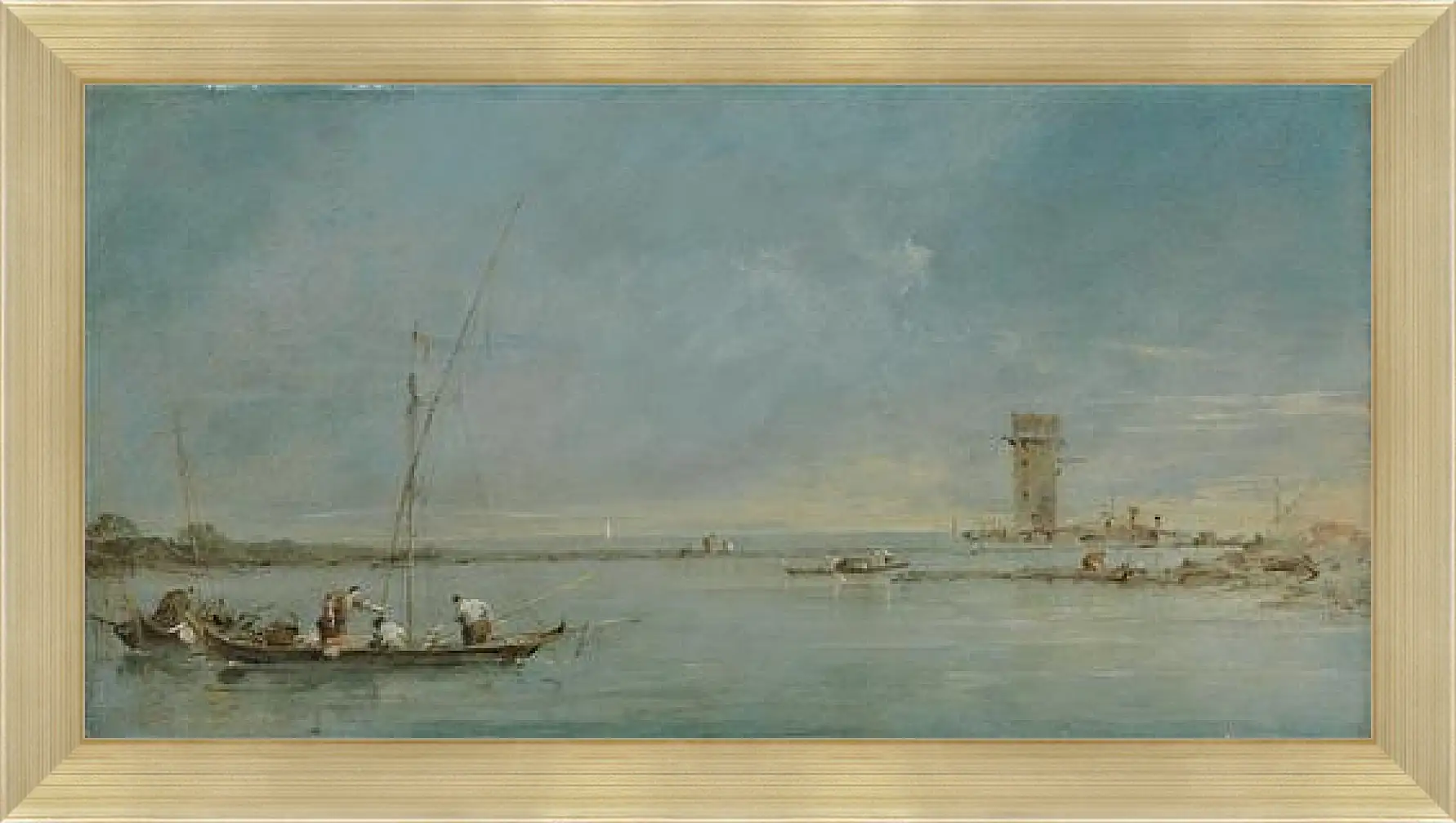 Картина в раме - View of the Venetian Lagoon with the Tower of Malghera. Франческо Гварди