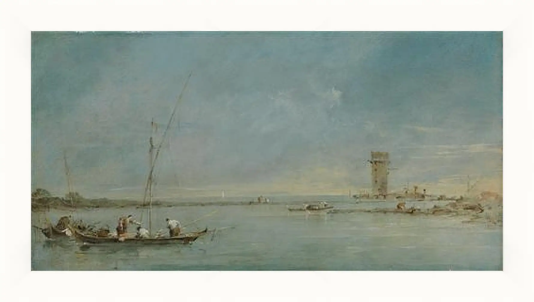 Картина в раме - View of the Venetian Lagoon with the Tower of Malghera. Франческо Гварди